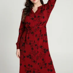 Robe Chemise Longue En Viscose à Motif Floral Avec Boutons