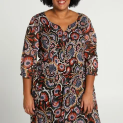 Robe Mi-longue Plissée à Imprimé Cachemire