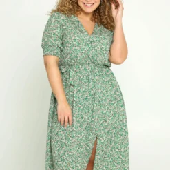 Robe Longue Fendue à Motif Floral