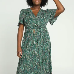 Longue Robe Cache-cœur Imprimée Avec Ceinture