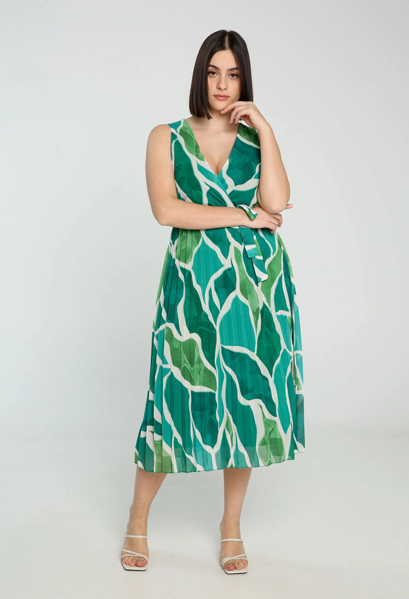 Robe Cache-coeur Plissée Imprimé Graphique 9 Robe Cache-coeur Plissée Imprimé Graphique – Image 7