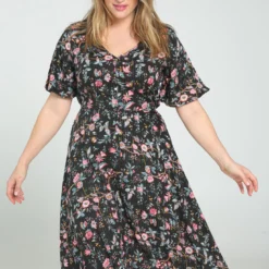 Robe Mi-longue Imprimé Fleuri Détail Lurex