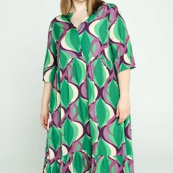 Robe En Viscose à Volants Imprimé Graphique