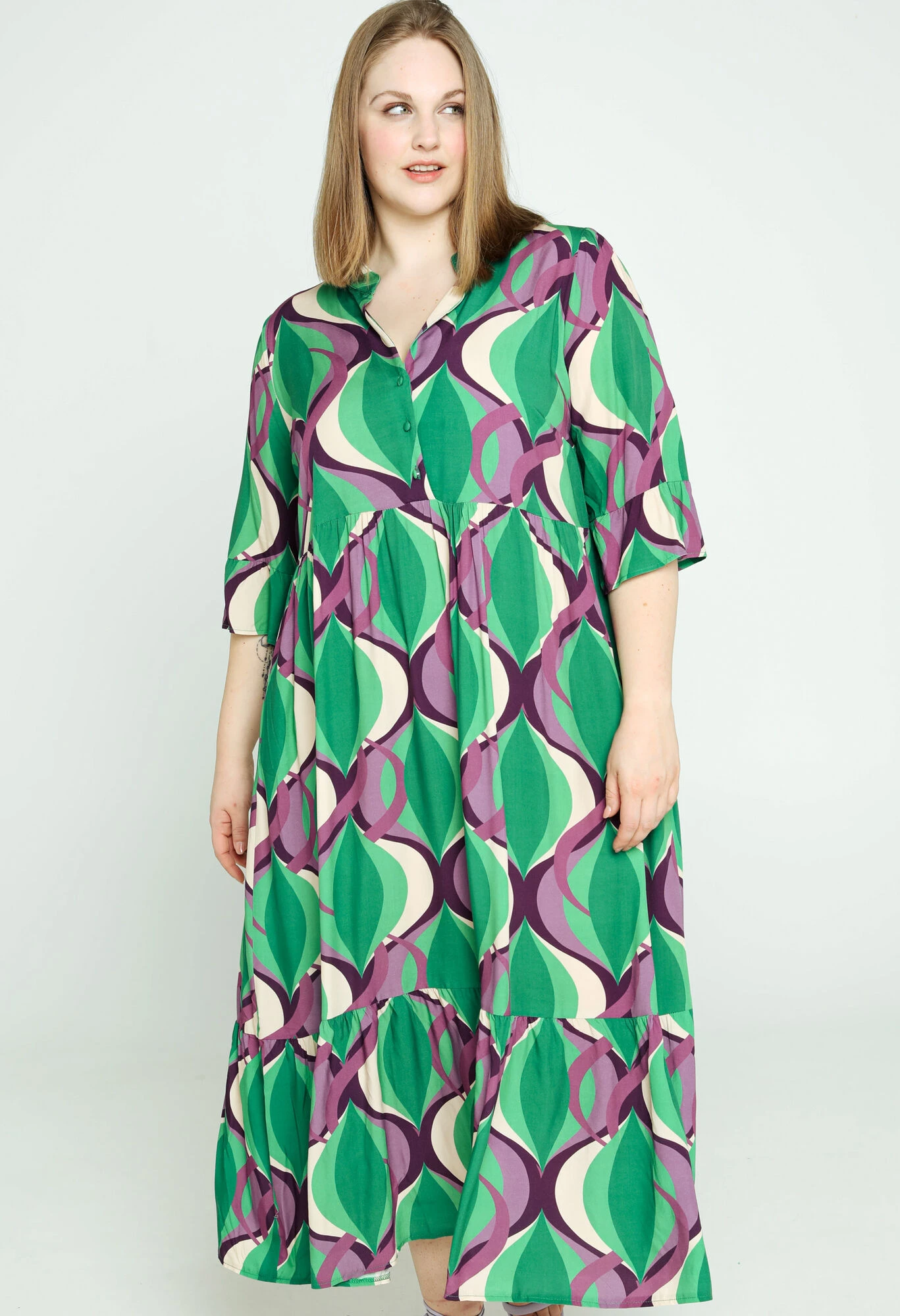 Robe En Viscose à Volants Imprimé Graphique