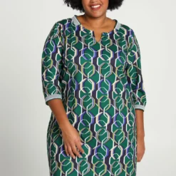 Robe Courte Droite à Motif Géométrique