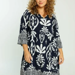 Robe Tunique Courte En Viscose à Imprimé Bicolore