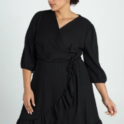 Robe Portefeuille Courte Unie Effet Froissé