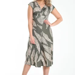 Robe Longue Imprimé Feuilles Géométrique