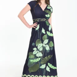 Robe Longue Imprimé Feuilles Tropicales